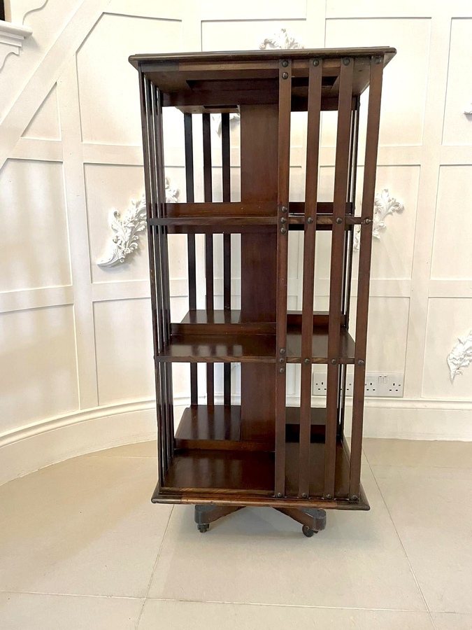 Antique   Large Antique Edwardian Inlaid Mahogany Revolving Bookcase 