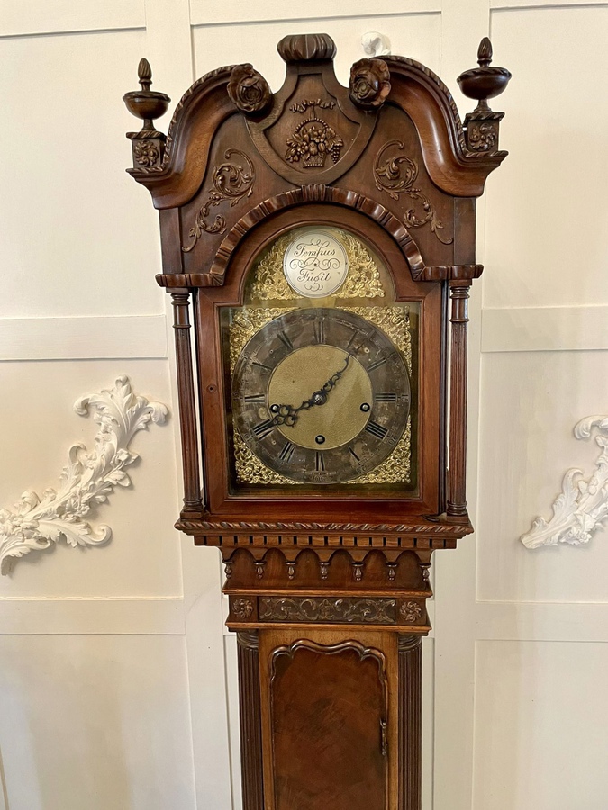 Antique   Outstanding Quality Antique Chippendale Style Carved Mahogany Grandmother Clock  178C