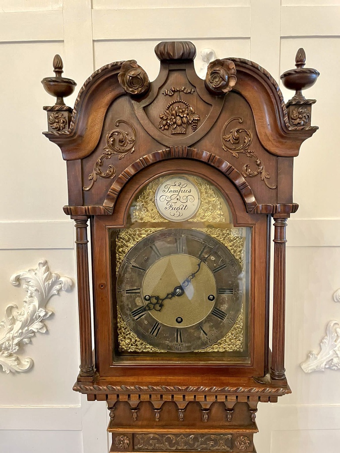 Antique   Outstanding Quality Antique Chippendale Style Carved Mahogany Grandmother Clock  178C