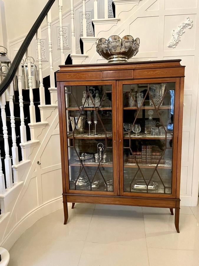 Antique   Large Antique Edwardian Quality Inlaid Mahogany Display Cabinet 181C