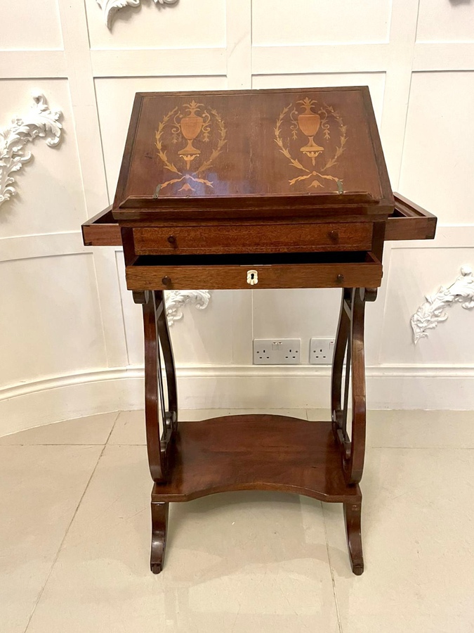 Antique  Outstanding Quality Antique Edwardian Inlaid Mahogany Reading Table 183C
