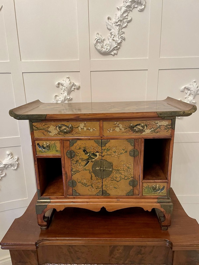 Antique Fine Quality Antique Japanese Floral Decorated Table Cabinet 188C