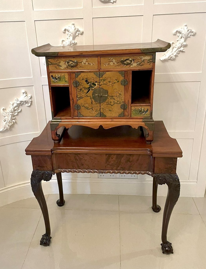 Antique Fine Quality Antique Japanese Floral Decorated Table Cabinet 188C