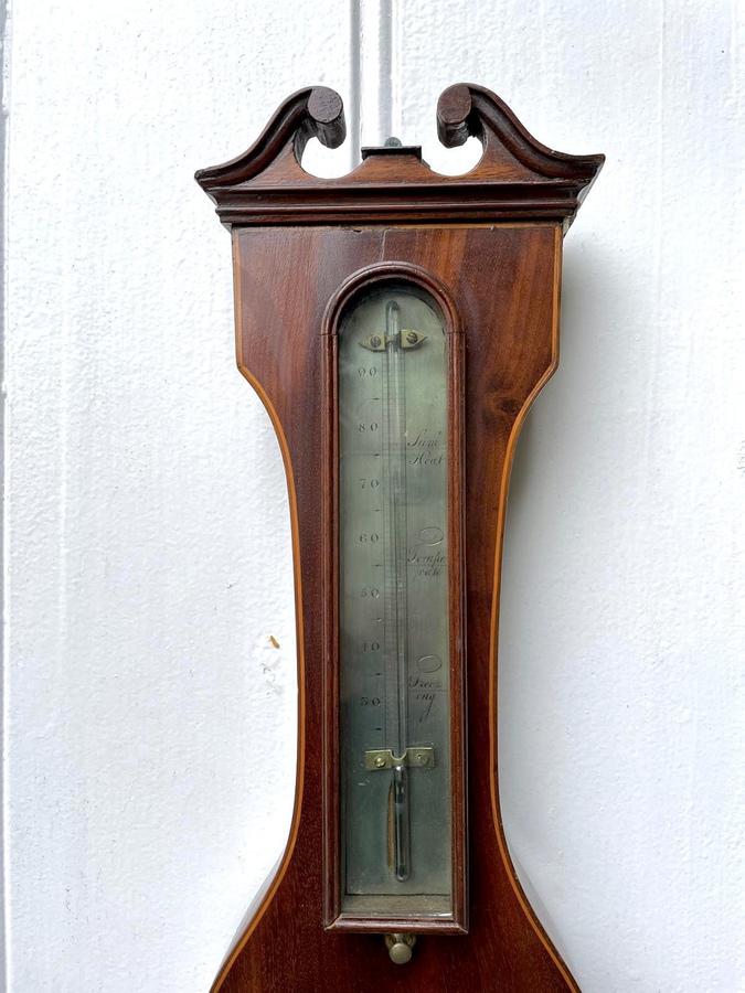 Antique Antique George III Mahogany and Boxwood Inlaid Banjo Barometer 190C