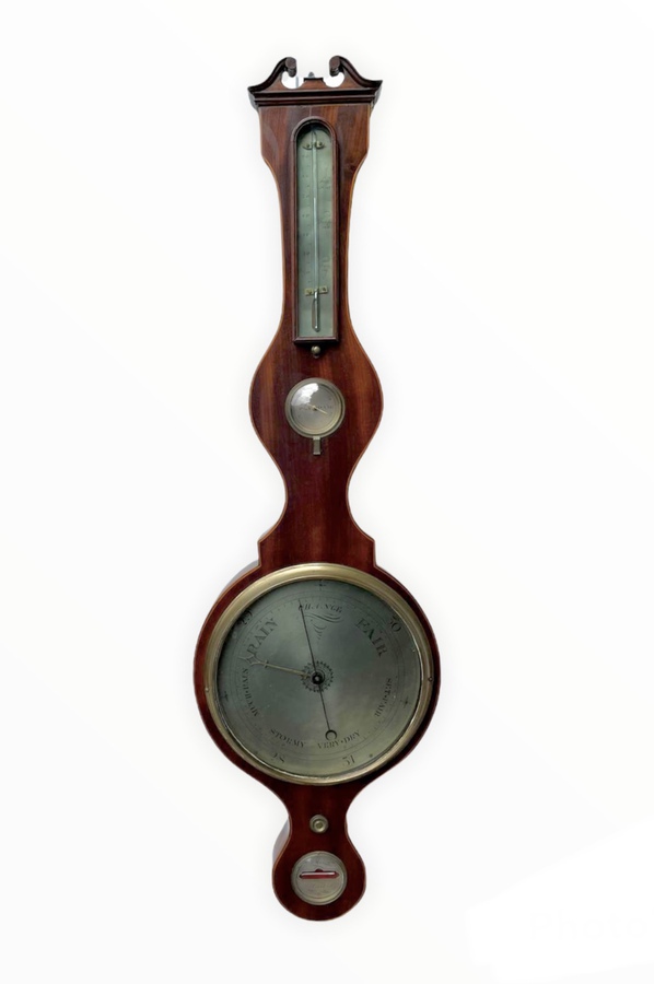 Antique George III Mahogany and Boxwood Inlaid Banjo Barometer 190C