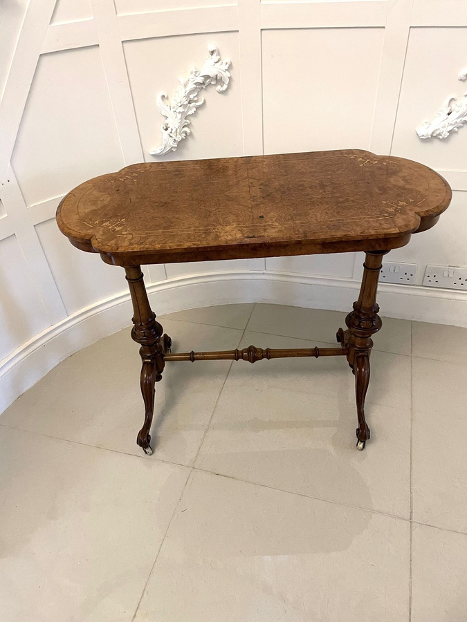 Antique Victorian Quality Burr Walnut Inlaid Freestanding Centre Table ref: 372C