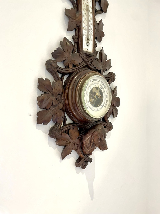 Antique Quality Black Forest Carved Walnut Barometer ref:1203