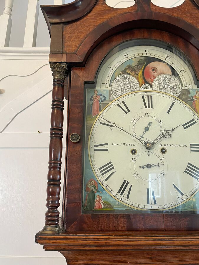 Antique  Antique George III Quality Oak and Mahogany Longcase Clock with 8 Day Moon Phase Movement By Edward White Birmingham ref: 391C