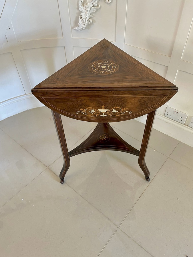 Antique Unusual Antique Edwardian Quality Rosewood Inlaid Drop Leaf Centre Table ref: 1171