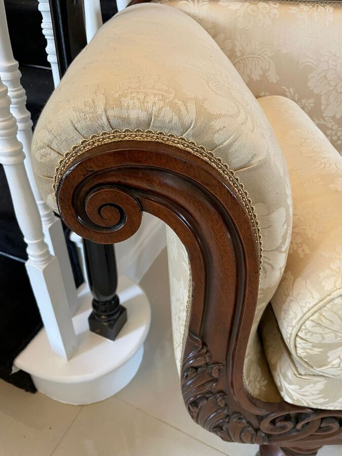 Antique Antique Regency Quality Carved Mahogany Double Scroll End Settee ref: 1238