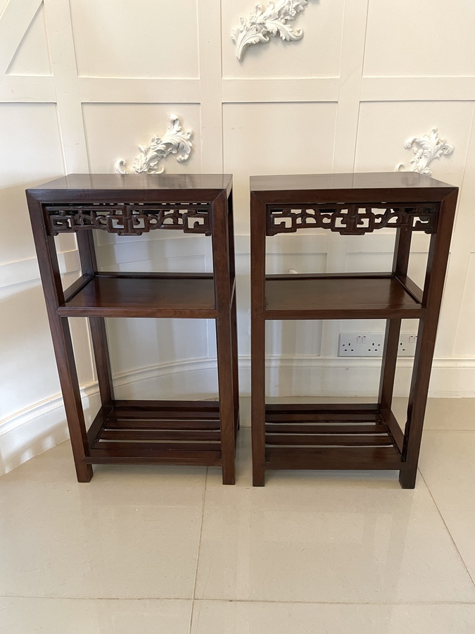 Antique Pair of quality antique Chinese Hardwood Free Standing Lamp Stands ref: 047A