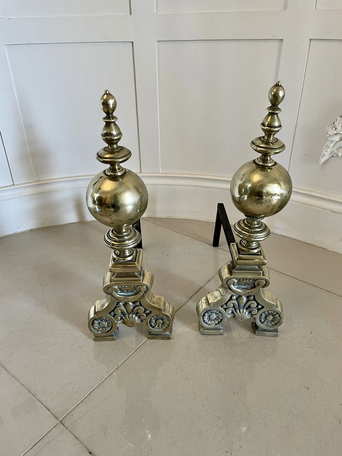Superb Quality Ornate Antique Victorian Pair of Brass Fire Dogs ref: 1162
