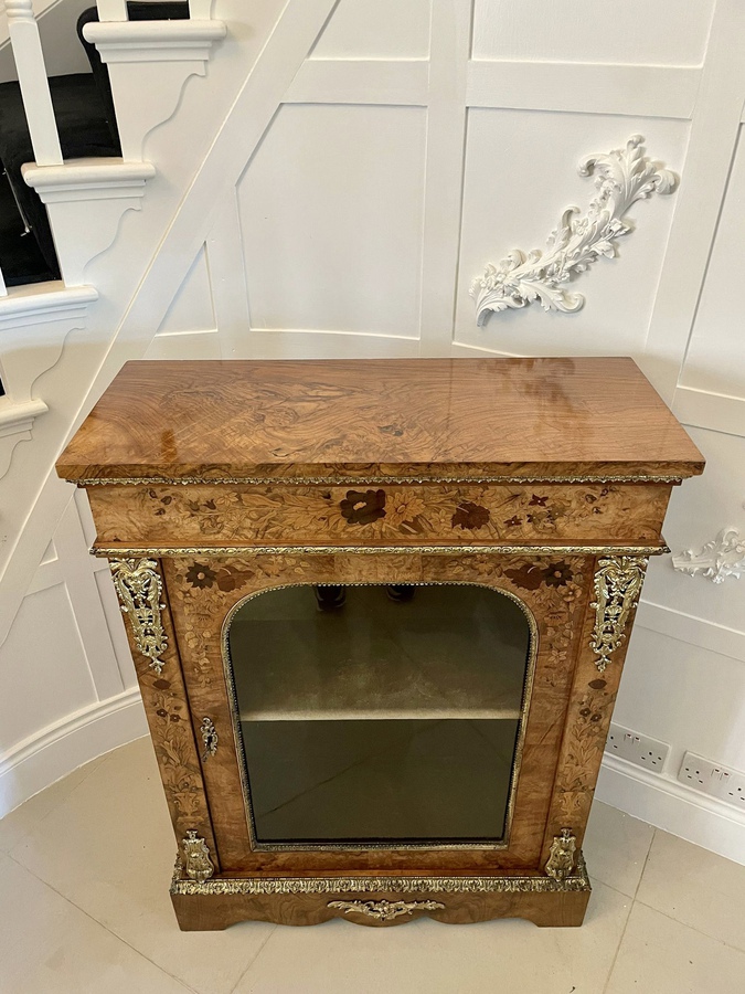 Antique Fine Quality Antique Victorian Burr Walnut Marquetry Inlaid Ormolu Mounted Display Cabinet ref: 407C