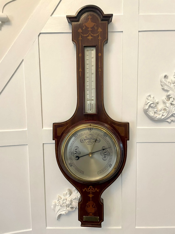 Antique Edwardian Quality Mahogany Inlaid Banjo Barometer ref: 1263