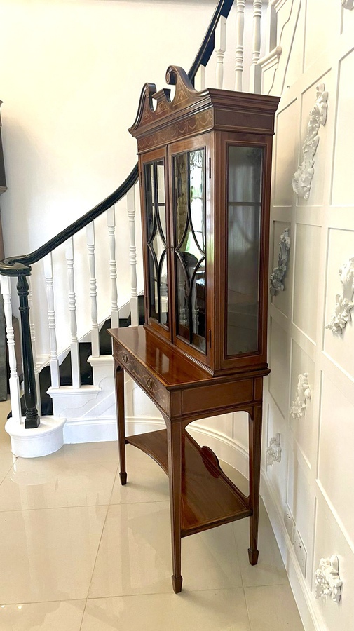 Antique  Fine Quality Antique Victorian Mahogany Inlaid Display Cabinet by Edwards & Roberts, London ref: 1265