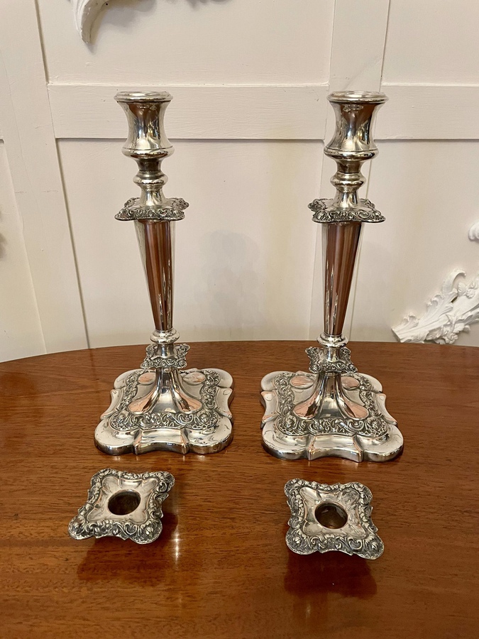 Antique Large Pair of Quality Antique Victorian Sheffield Plated Ornate Candlesticks REF: 195C  