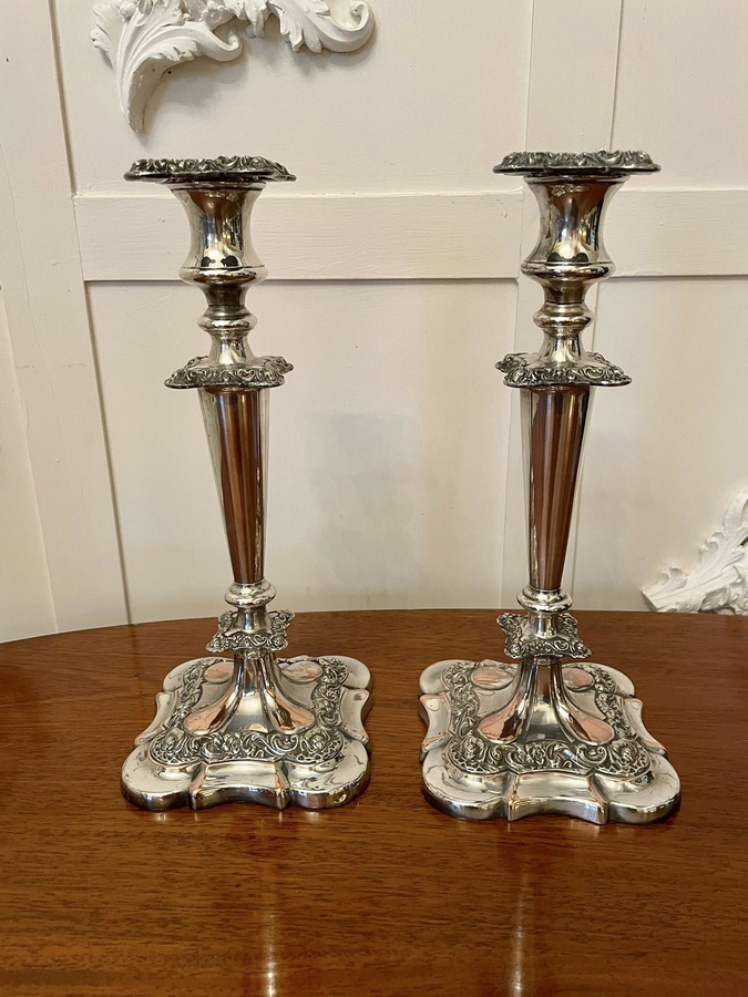 Large Pair of Quality Antique Victorian Sheffield Plated Ornate Candlesticks REF: 195C