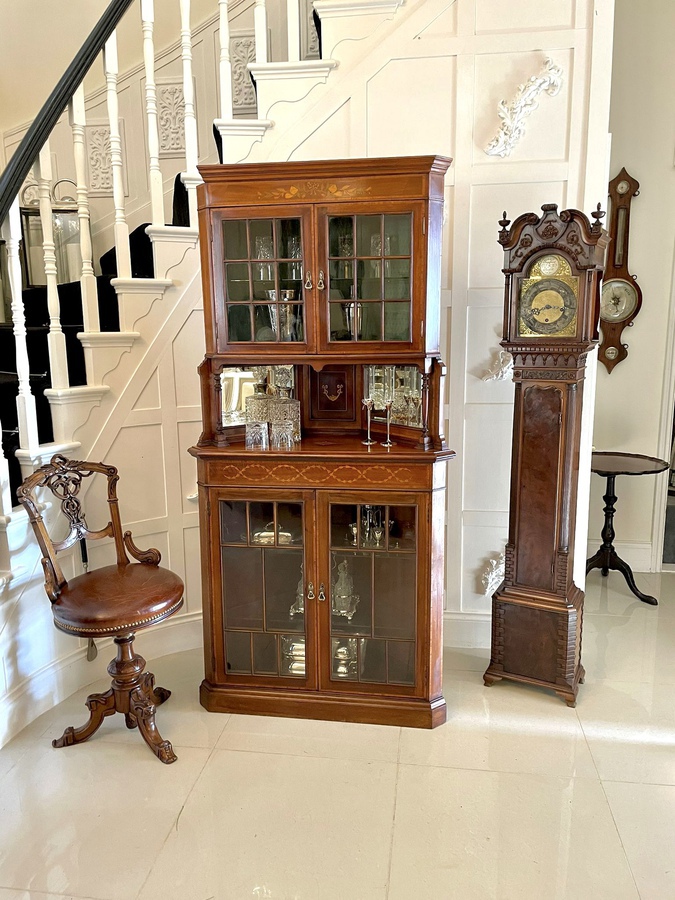 Antique Antique Edwardian Quality Mahogany Inlaid Corner Display Cabinet REF:205C 
