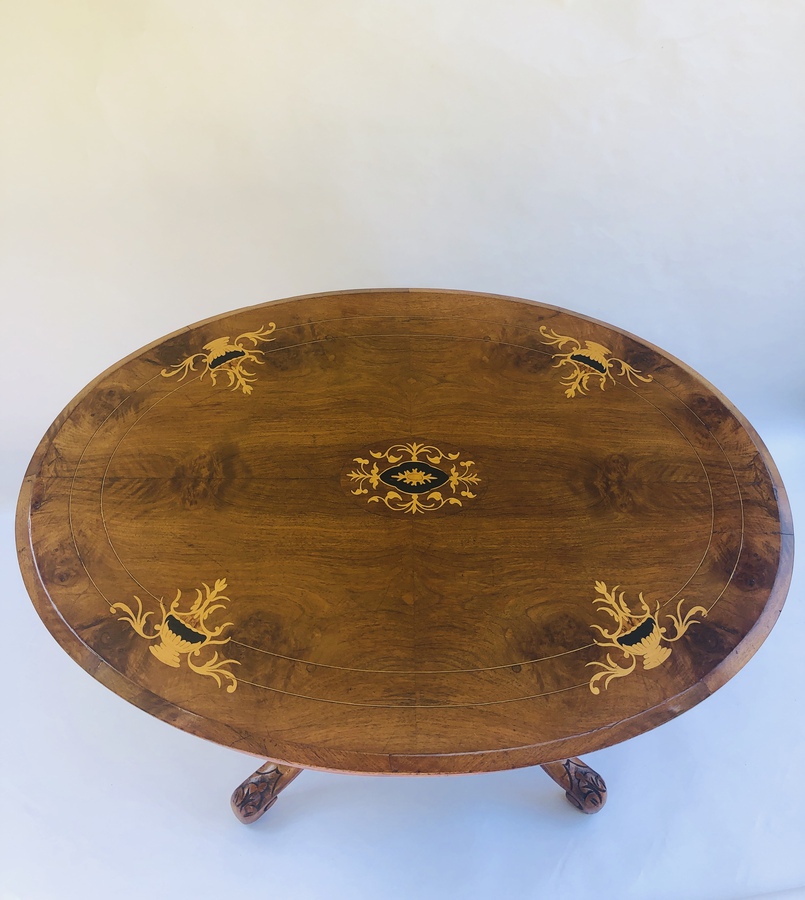 Antique Antique Victorian Walnut Inlaid Oval Centre Table REF:101