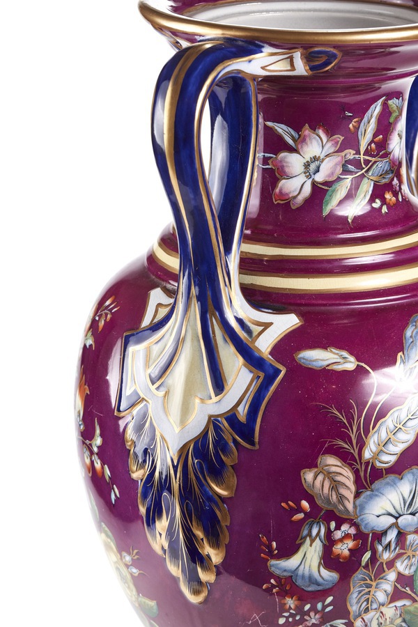 Antique  Large Staffordshire Porcelaneous Twin Handled Vase REF:159