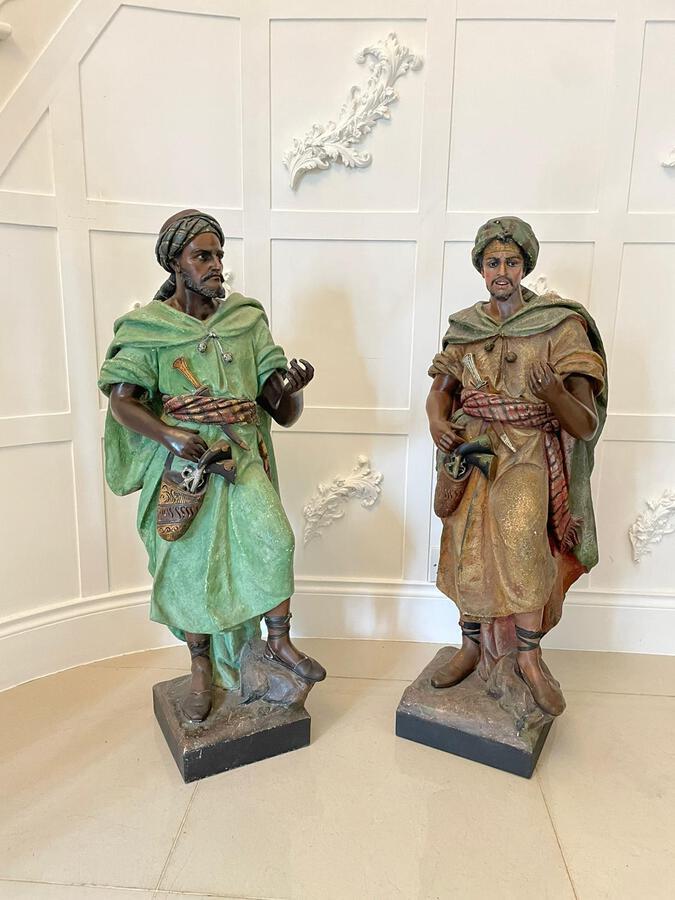 Antique Spectacular Pair of Large Antique Quality Orientalist Polychromed Plaster Arabesque or Moorish Figures REF:427C 