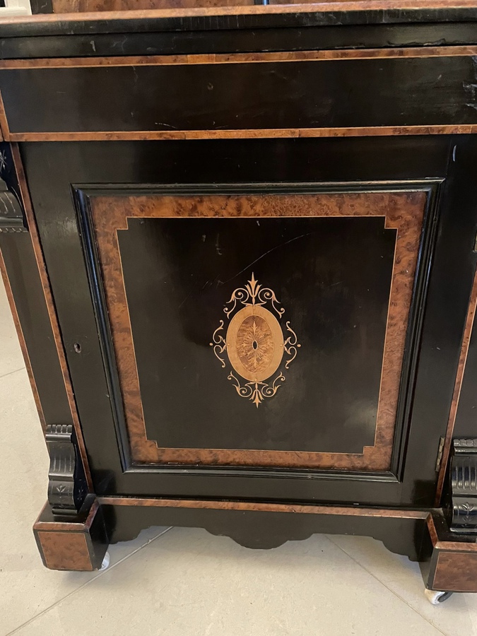 Antique Unusual Antique Victorian Quality Ebonised And Burr Walnut Inlaid Writing Desk REF:289C 