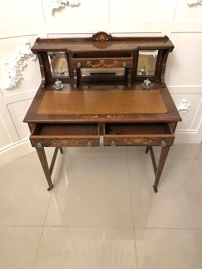 Antique  Antique Edwardian Quality Rosewood Marquetry Inlaid Writing Desk REF:238C 