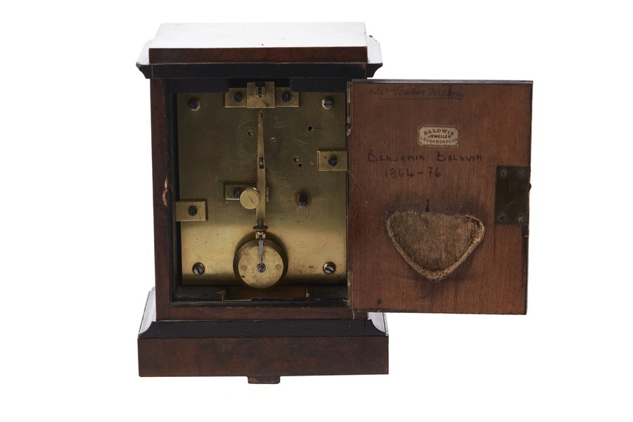 Antique   Antique Burr Walnut Ebonised Cased Desk Clock from Baldwin of Loughborough REF:285