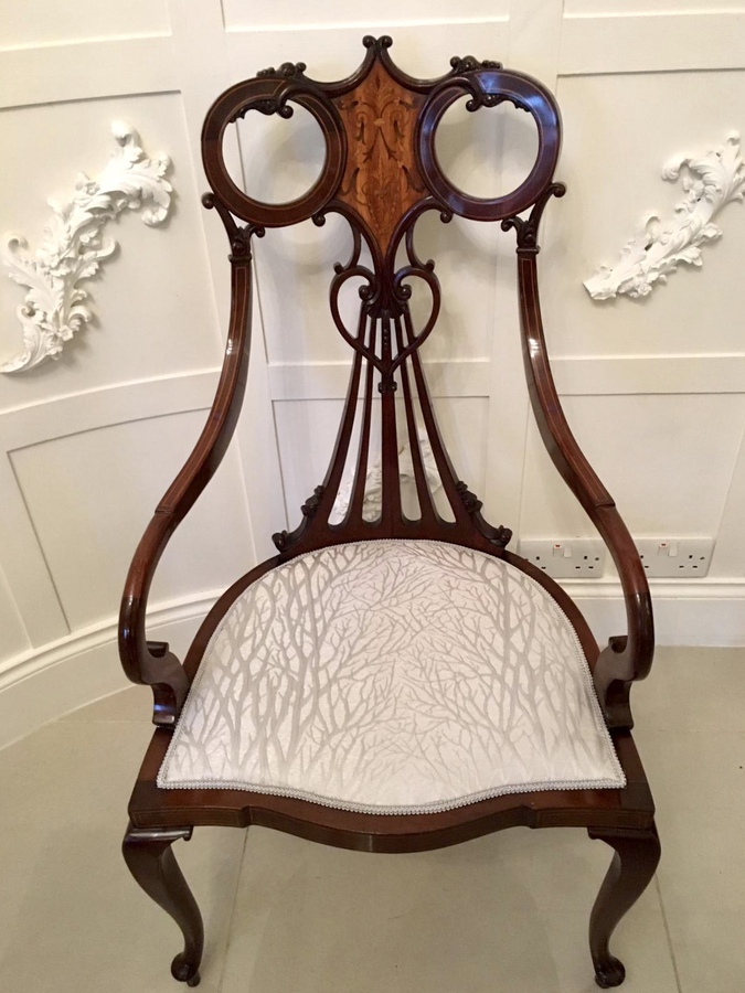 Outstanding 19th Century Victorian Antique Mahogany Inlaid Armchair REF:559
