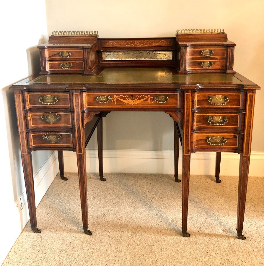 Fine Quality Victorian Rosewood Freestanding Maple & Co. Inlaid Writing Desk