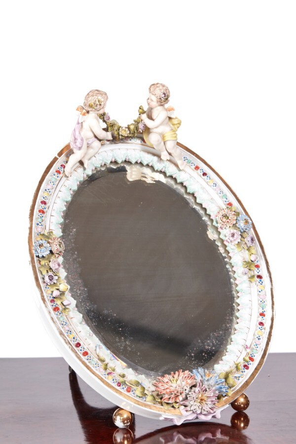 Large Victorian Antique Continental Porcelain Easel Mirror