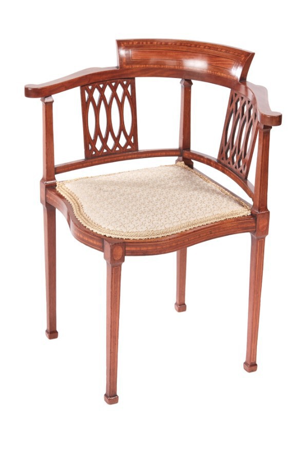 Antique Mahogany Inlaid Corner Chair 