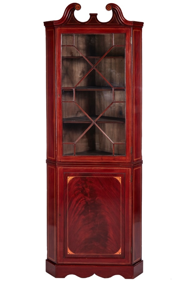 Quality Antique Mahogany Inlaid Corner Cabinet