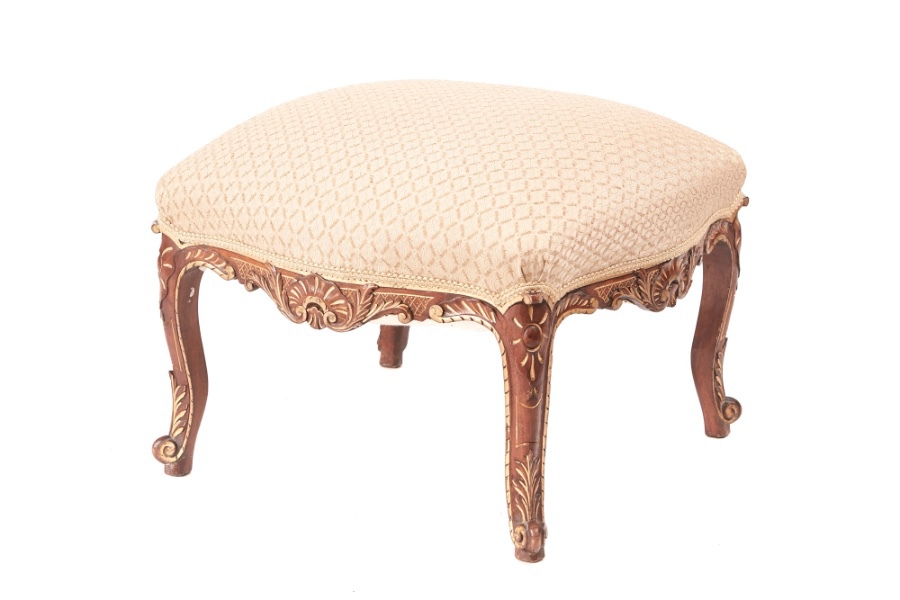Victorian Carved Walnut and Gilt Stool