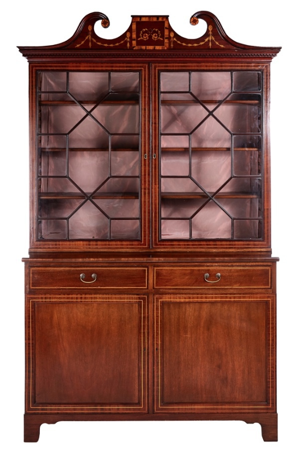Outstanding Antique Mahogany Inlaid Bookcase