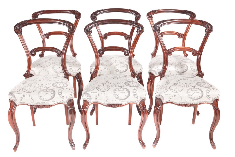 Antique Exceptional Quality Set of 6 Victorian Carved Rosewood Dining Chairs