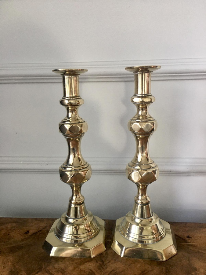 Antique  Large Antique Victorian Brass Candlesticks