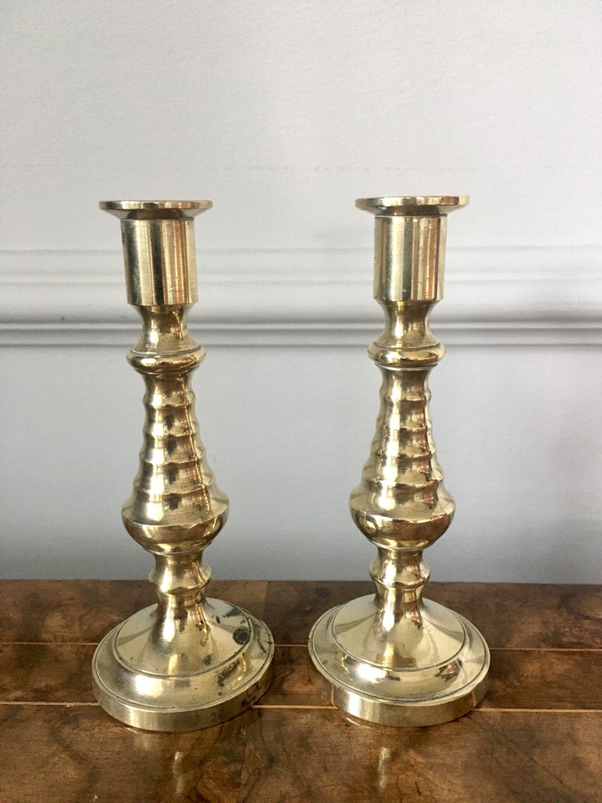 Antique Small Antique Victorian Brass Candlesticks