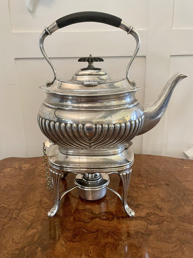 Antique Edwardian Silver Plated Spirit Kettle on Stand
