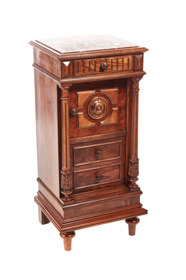  Unusual Antique French Walnut Bedside Cabinet/Nightstand 