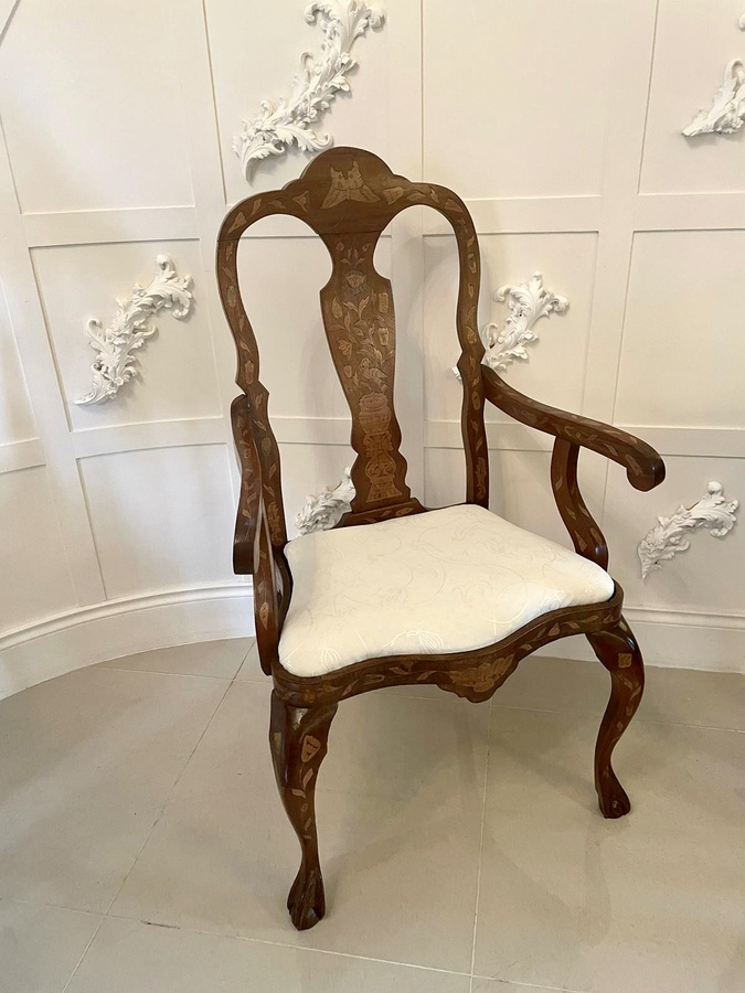 19th Century Antique Dutch Mahogany Marquetry Arm / Desk Chair