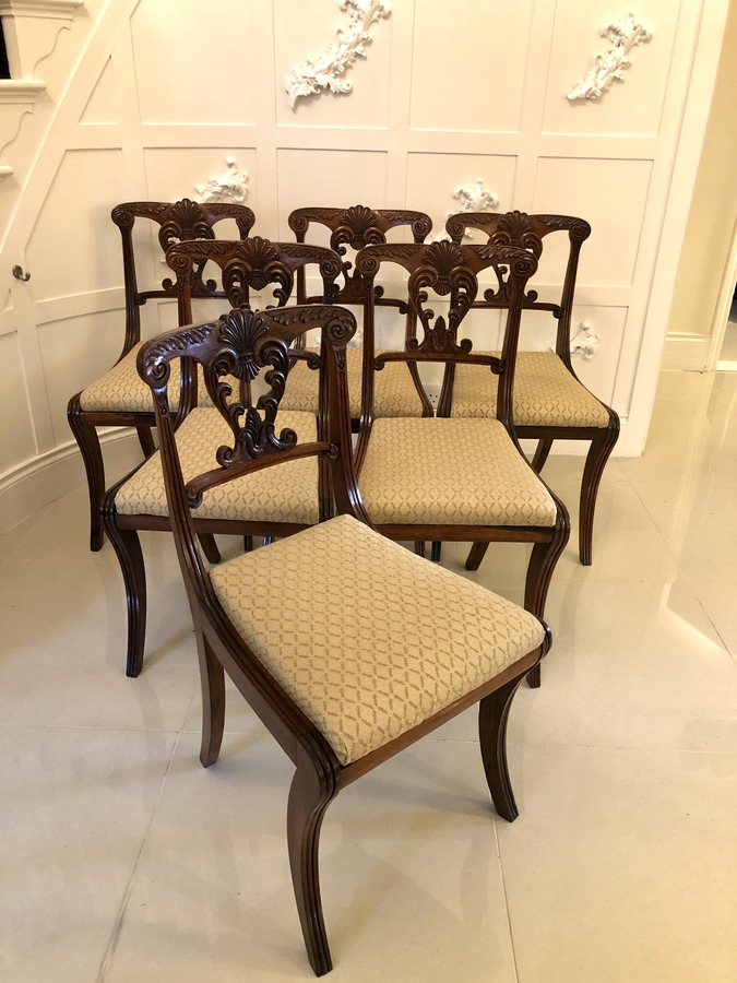  Outstanding Quality Set of Six Antique Regency Carved Rosewood Dining Chairs