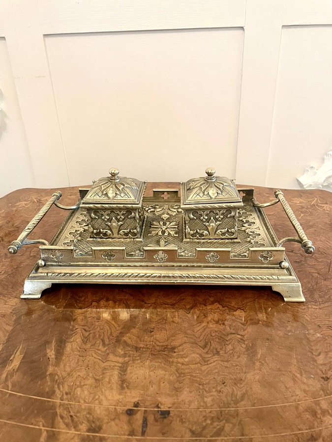 Outstanding Antique Victorian Brass Desk Set