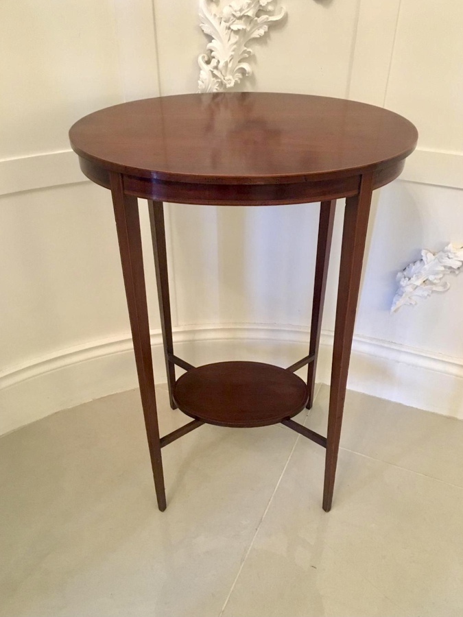 Quality Antique Edwardian Inlaid Mahogany Oval Lamp Table