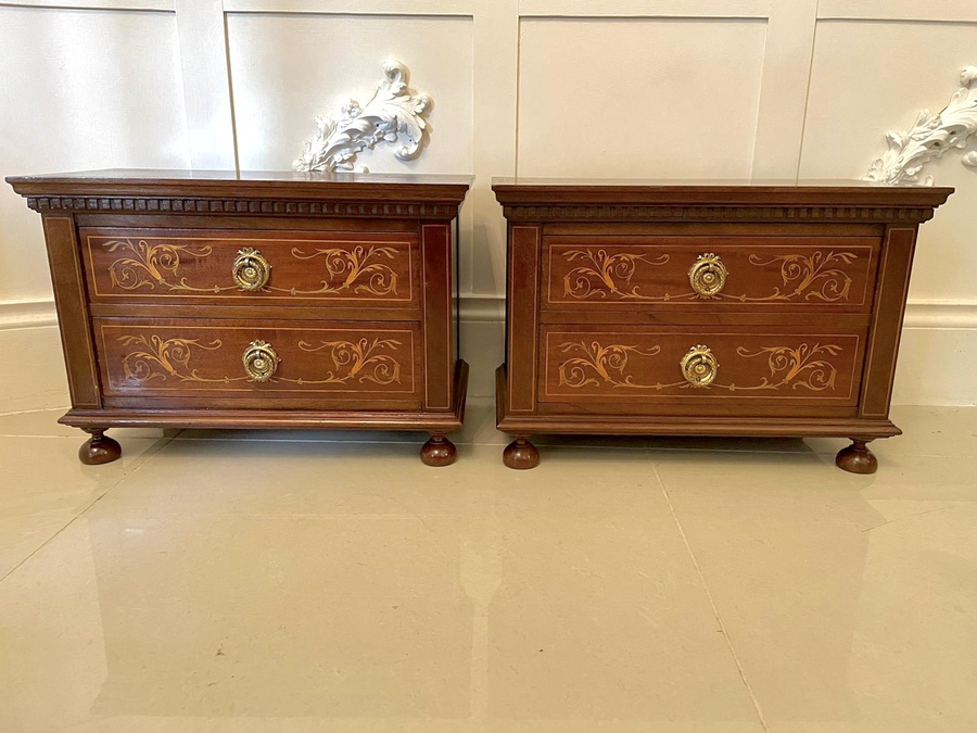 Quality Pair of Antique Edwardian Inlaid Mahogany Chests