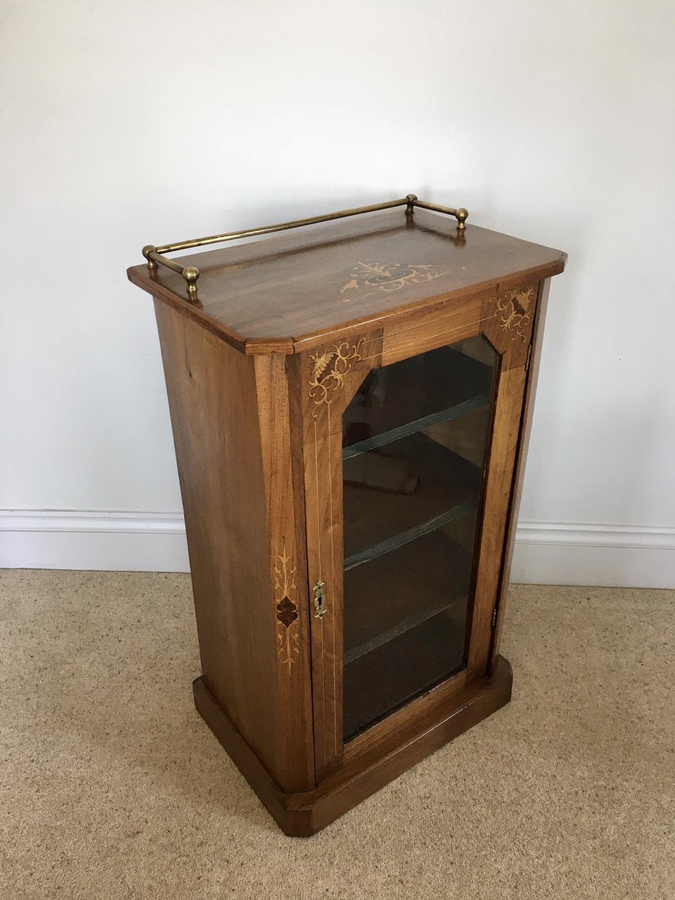 Antique Victorian Inlaid Walnut Music Cabinet  