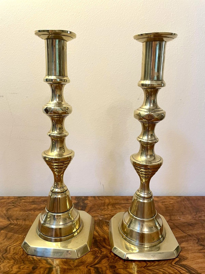 Antique Pair of Antique Victorian Brass Candlesticks 