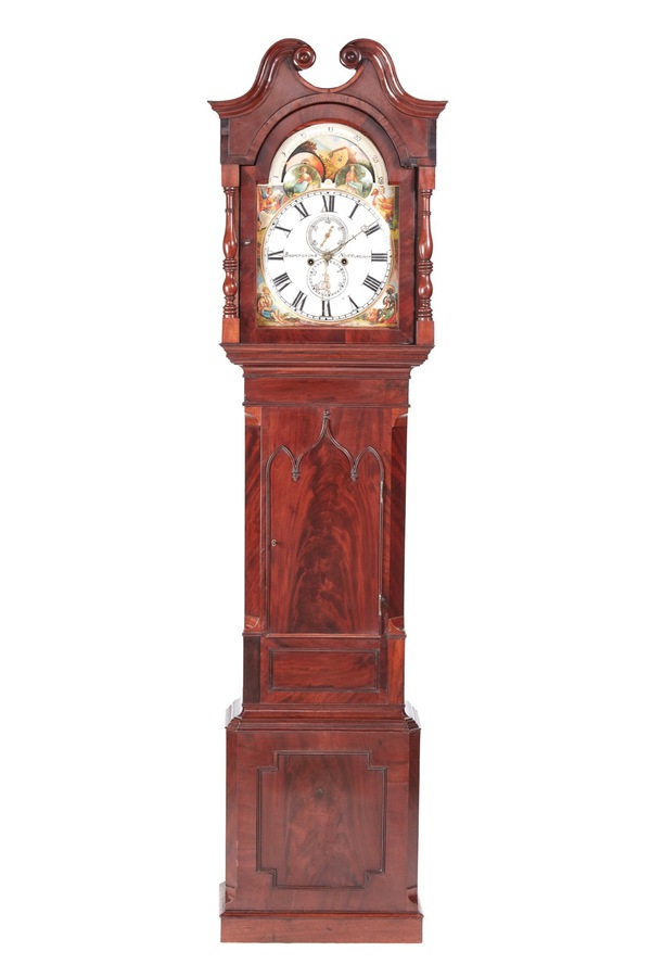  Magnificent Antique Mahogany Eight Day Painted Face Moonphase Grandfather Clock