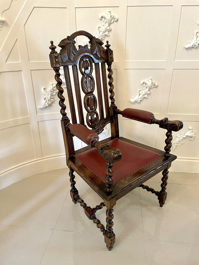  Large Antique Victorian Quality Carved Oak Armchair 
