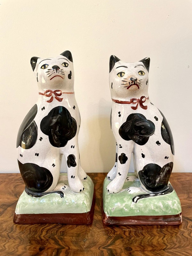  Pair of Antique Victorian Staffordshire Cats